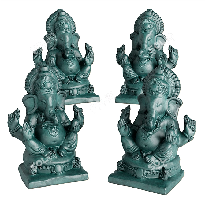 Elegant Ganesha Sitting Sculpture 3D model image 4