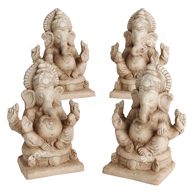 Elegant Ganesha Sitting Sculpture 3D model image 6