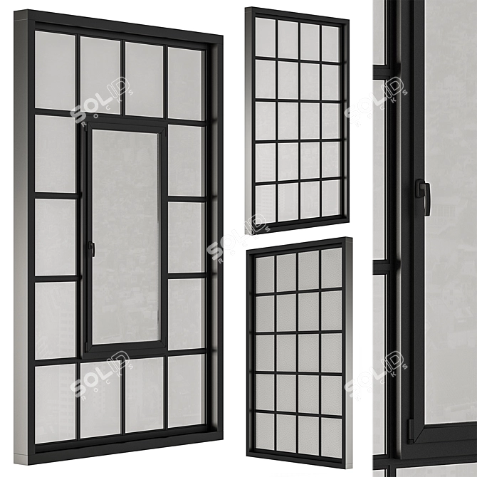 Sleek Industrial Black Window Set 3D model image 1