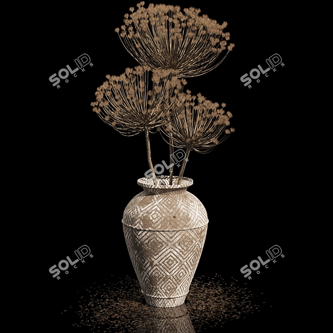 Vintage Dry Flowers Vase Display 3D model image 1