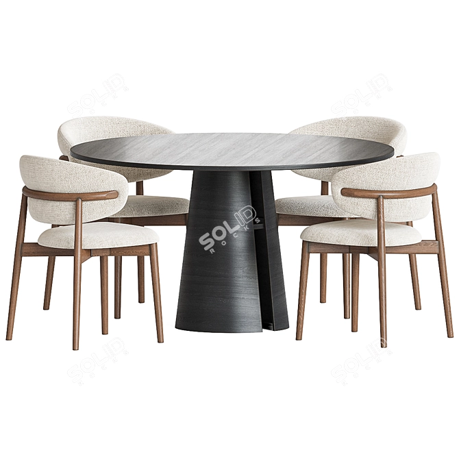 Modern Wood Dining Set Set 3D model image 2