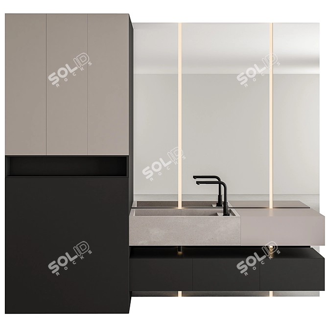 Sleek Concrete Black Bathroom Set 3D model image 1