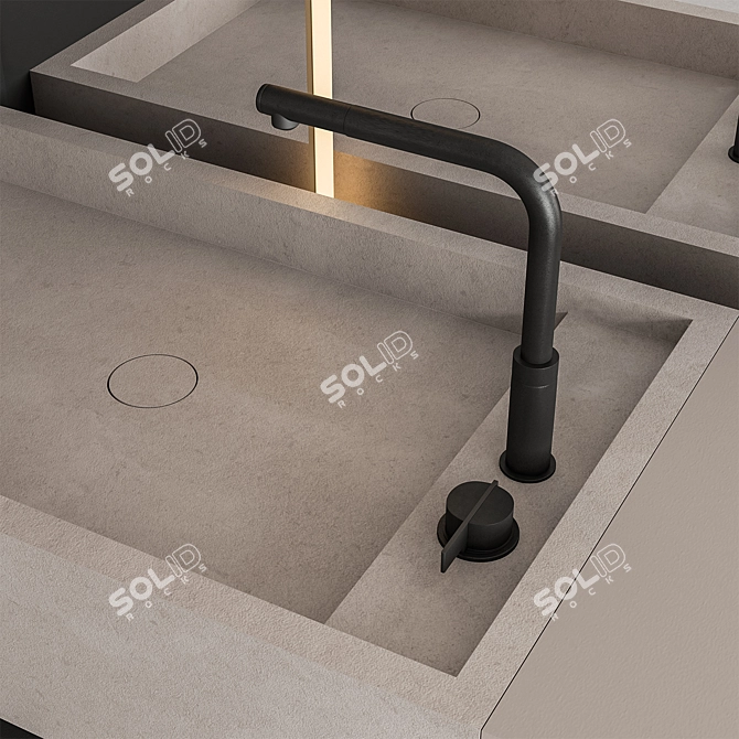 Sleek Concrete Black Bathroom Set 3D model image 2