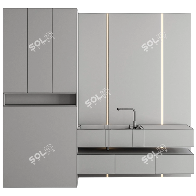 Sleek Concrete Black Bathroom Set 3D model image 3