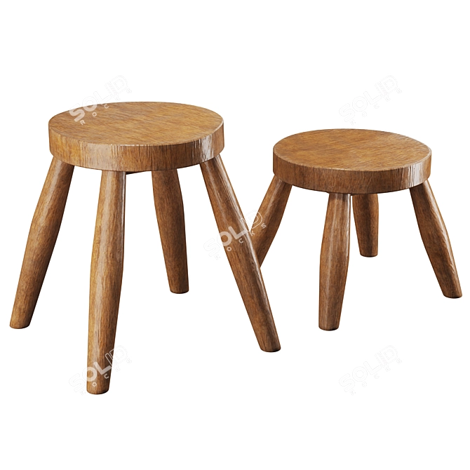 Zen Teak Stools Set 3D model image 1