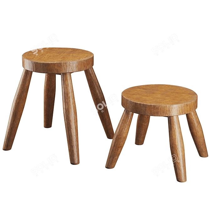 Zen Teak Stools Set 3D model image 2