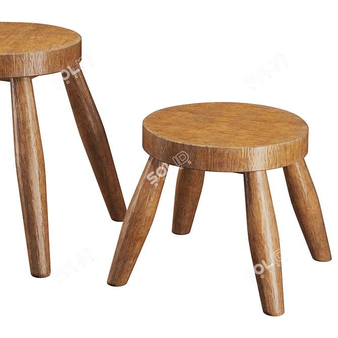 Zen Teak Stools Set 3D model image 4