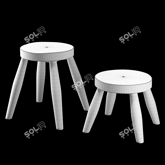 Zen Teak Stools Set 3D model image 5