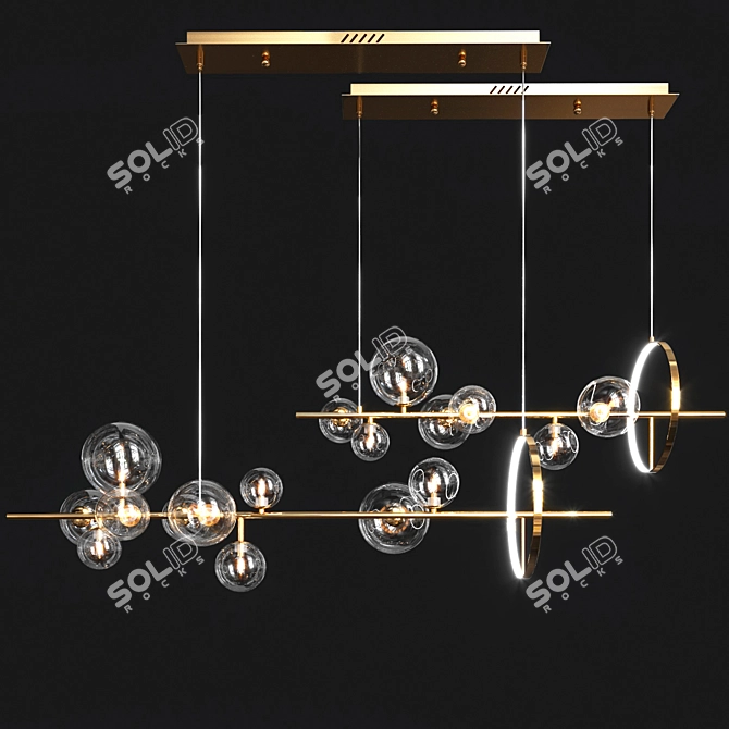 Modern Gold Linear Kitchen Island 3D model image 1