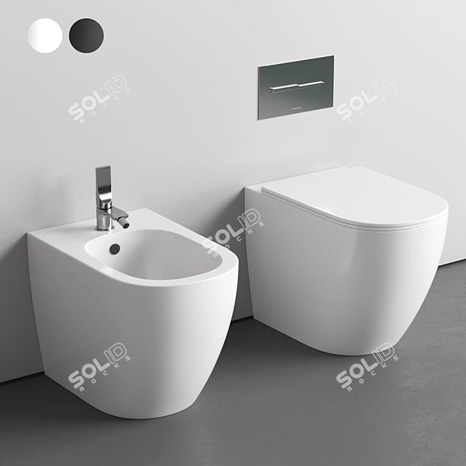 Italian Floor Bidet/Toilet Set 3D model image 1