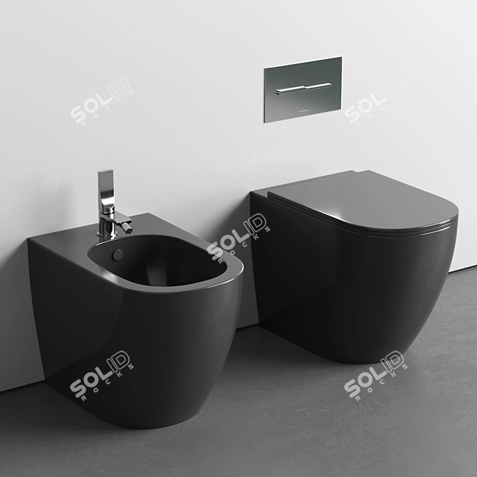 Italian Floor Bidet/Toilet Set 3D model image 2