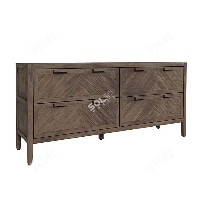 Solid Pine 4-Drawer Chest NOTTINGHAM 3D model image 2