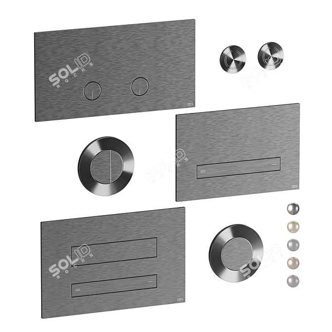 Flush Button Set with Plates 3D model image 2