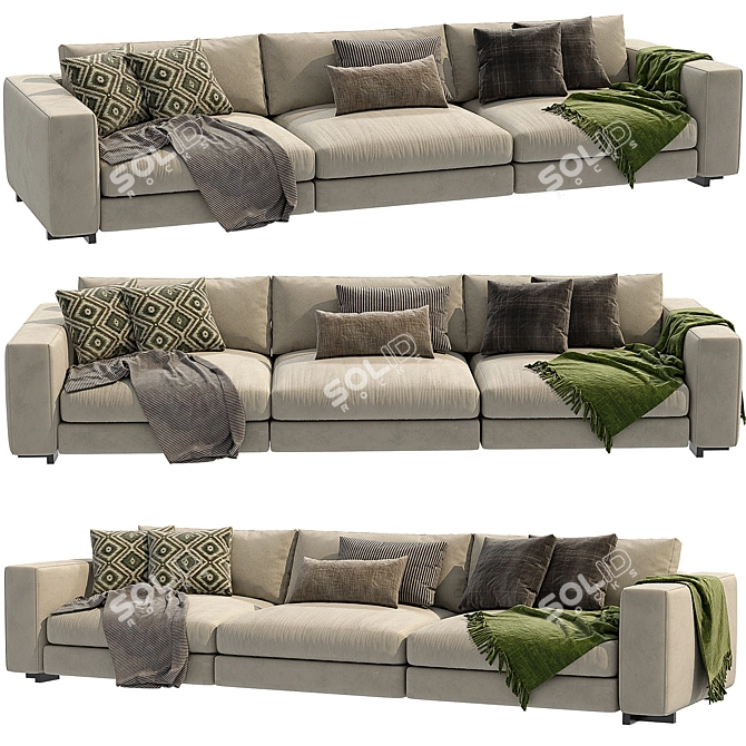 Sleek Turner 3-Seater Sofa 3D model image 1