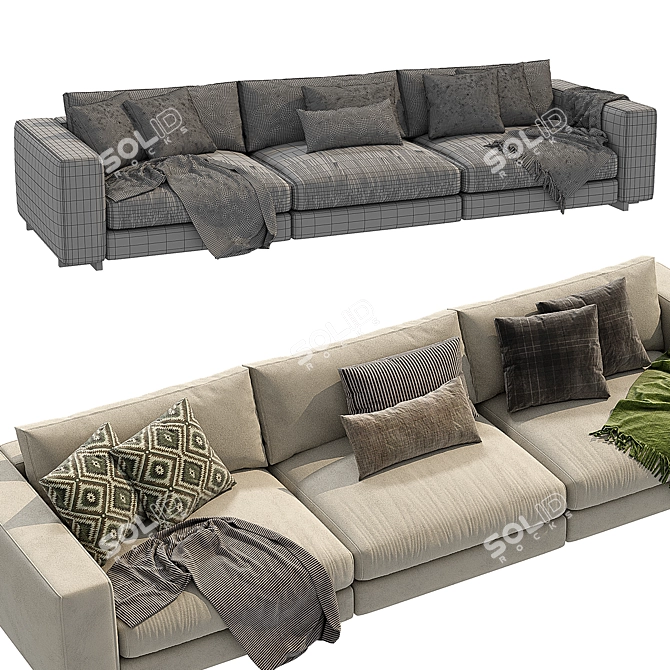 Sleek Turner 3-Seater Sofa 3D model image 4