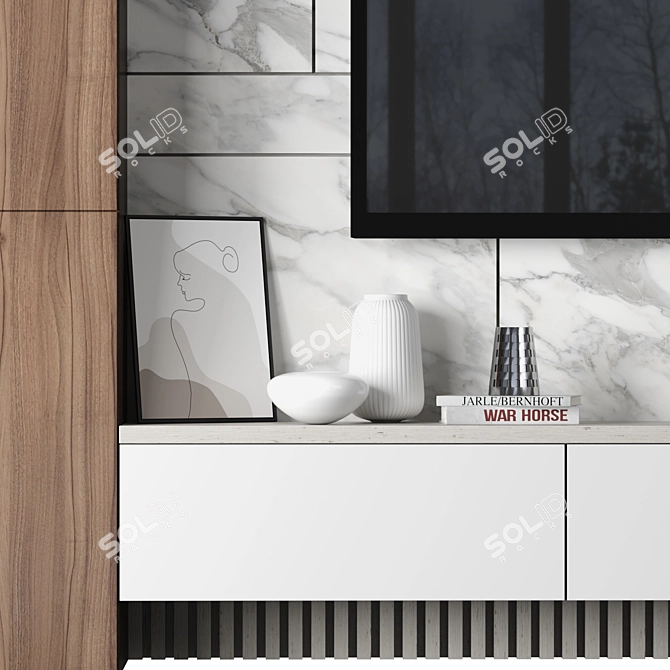 Modular 4K Marble TV Wall 3D model image 2