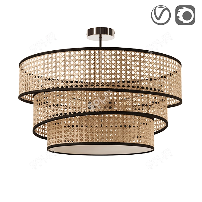 Elegant Chrome and Wood Ceiling Light 3D model image 1