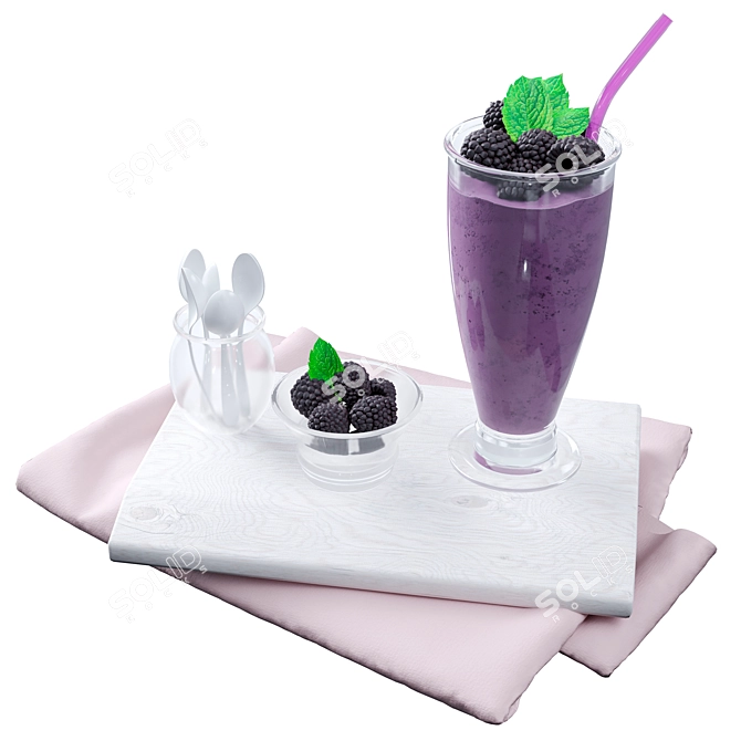 Yogurt Blackberry Kitchen Set 3D model image 1