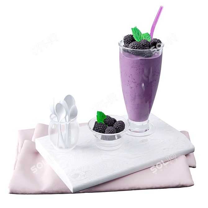 Yogurt Blackberry Kitchen Set 3D model image 2