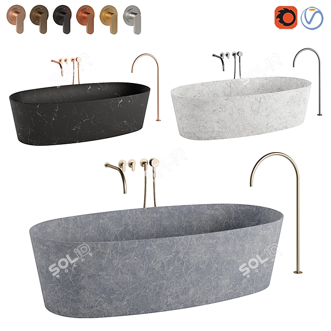 Modern Elegance Purist Bathtub Set 3D model image 1