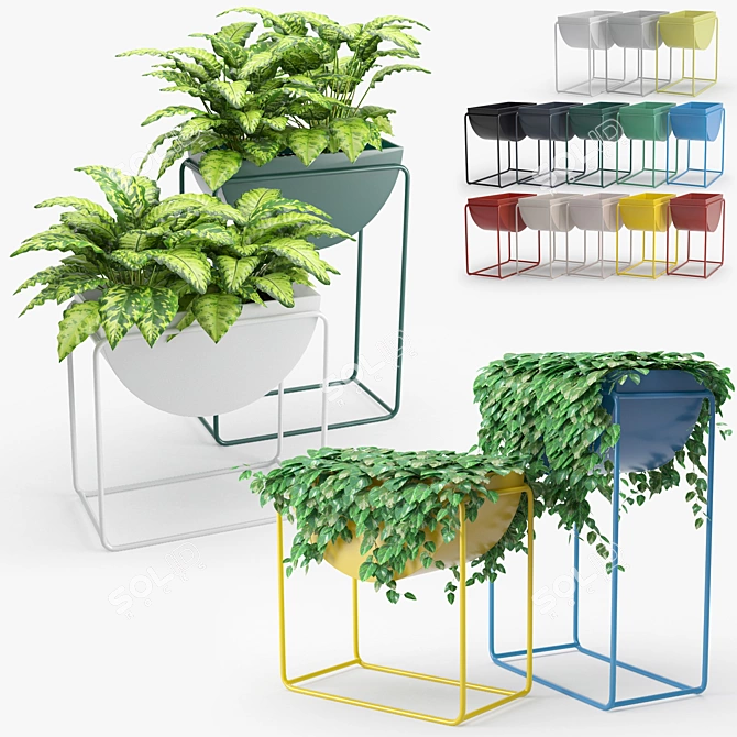 Modern Fiberglass Resin Planters Set 3D model image 1