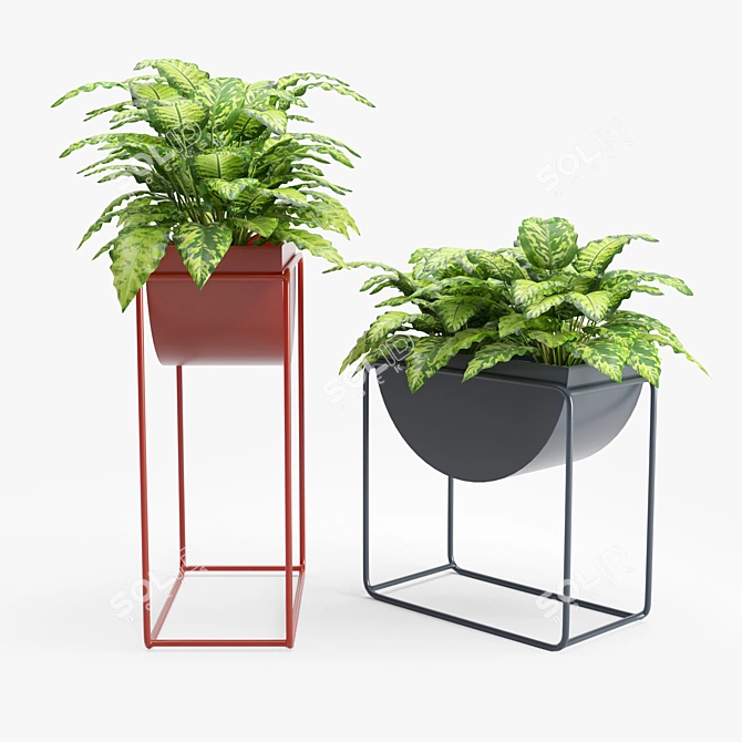 Modern Fiberglass Resin Planters Set 3D model image 3