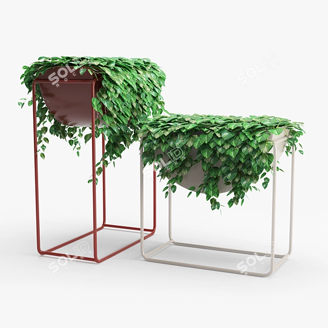 Modern Fiberglass Resin Planters Set 3D model image 6