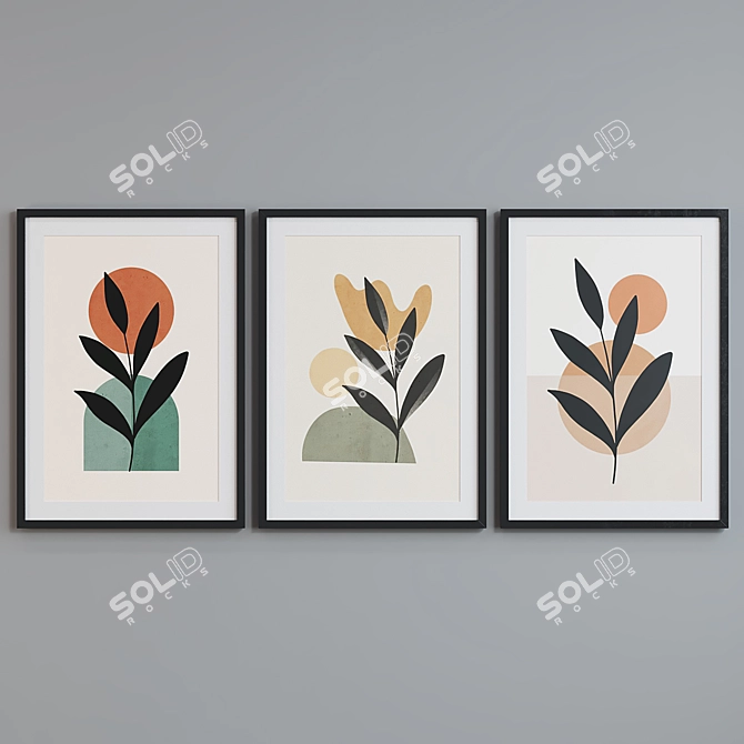 Boho Abstract Picture Frame Set 3D model image 3