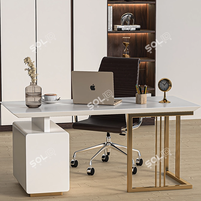 Modern Executive Desk with Golden Accents 3D model image 2