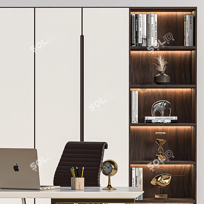 Modern Executive Desk with Golden Accents 3D model image 4