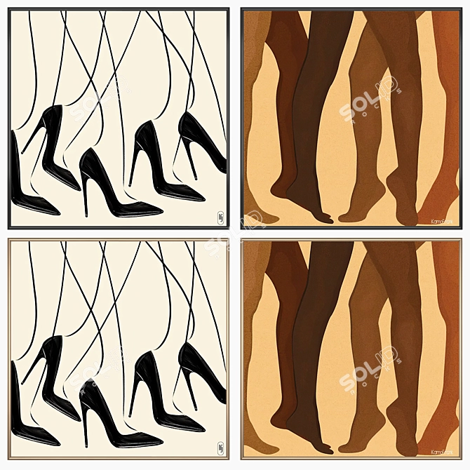 Wall Art Set with Frames 3D model image 2