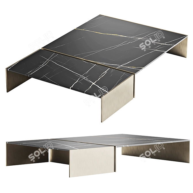 Golden Brown Minotti Marble Coffee Tables 3D model image 2