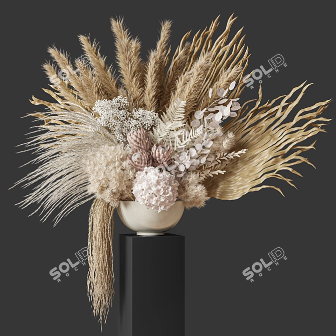 Big Pampas White Wedding Bouquet 3D model image 1