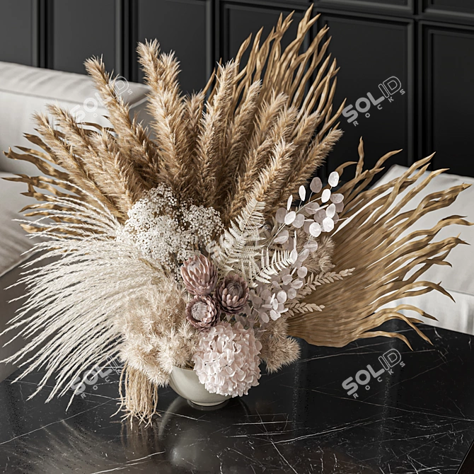 Big Pampas White Wedding Bouquet 3D model image 2