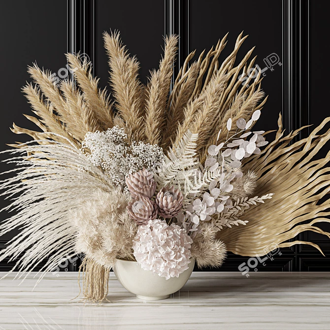 Big Pampas White Wedding Bouquet 3D model image 3