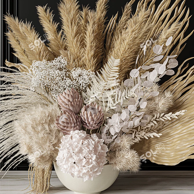 Big Pampas White Wedding Bouquet 3D model image 4