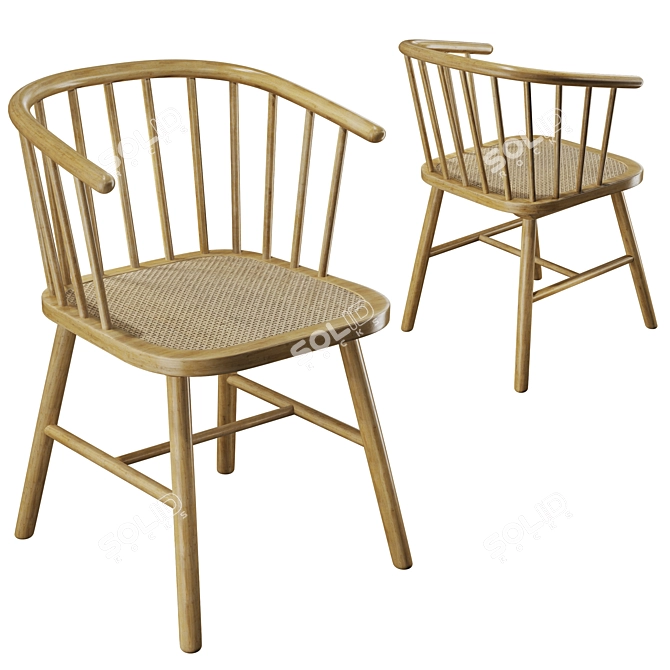 Rattan Seat Ash Wood Chair 3D model image 1