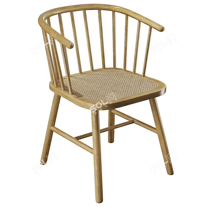 Rattan Seat Ash Wood Chair 3D model image 2