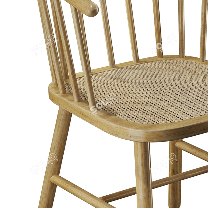 Rattan Seat Ash Wood Chair 3D model image 4