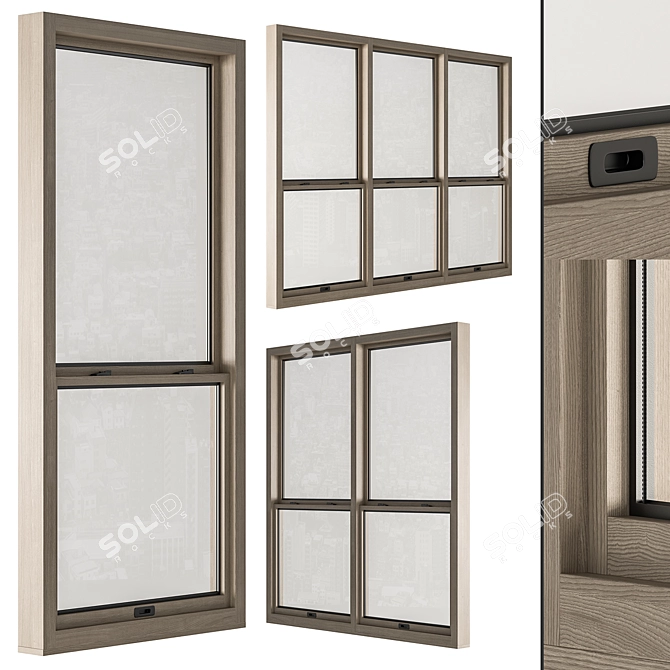 Wooden Double Hung Window Set 3D model image 1