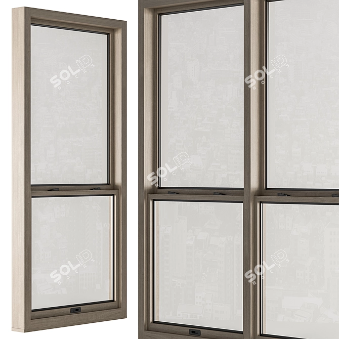 Wooden Double Hung Window Set 3D model image 2