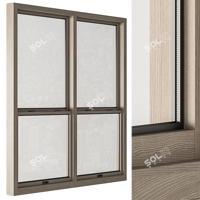 Wooden Double Hung Window Set 3D model image 3