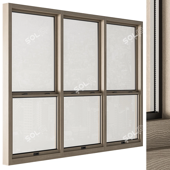 Wooden Double Hung Window Set 3D model image 4