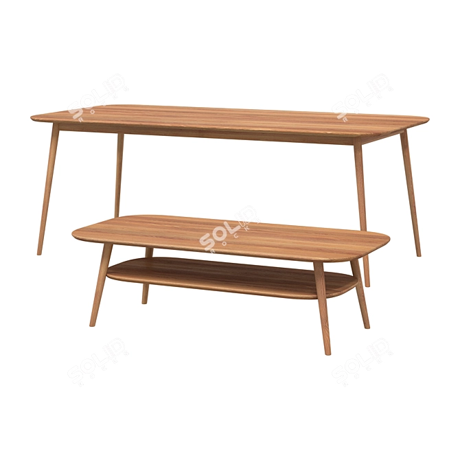 Scandinavian Style Ash Wood Table 3D model image 2