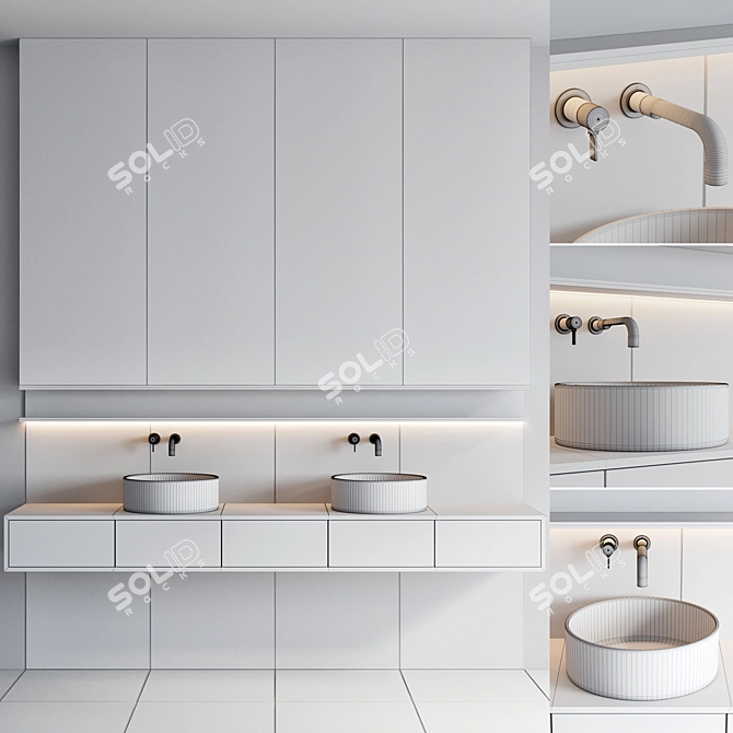 Modern Bathroom Furniture Set with Gessi Faucet 3D model image 5