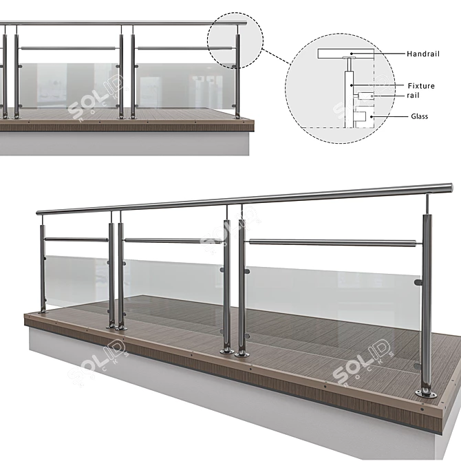 Title: Metal Glass Expandable Railing Combination 3D model image 1