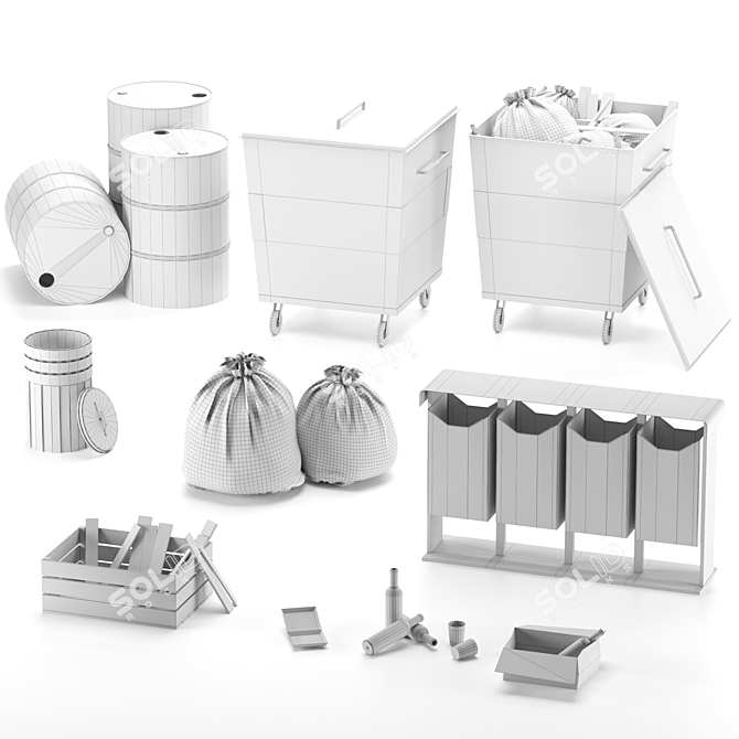 Outdoor Trash Set, Containers, Barrels 3D model image 6