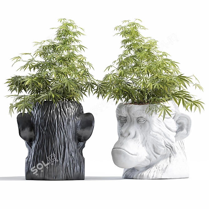 Resin Ape Head Planter, White 3D model image 2