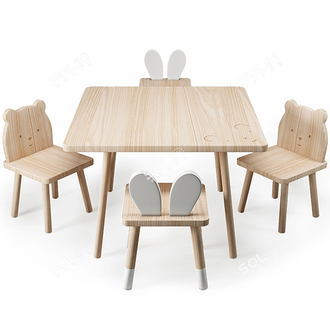 Adorable Children's Table Set 3D model image 1
