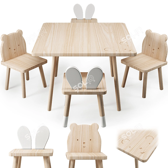 Adorable Children's Table Set 3D model image 5